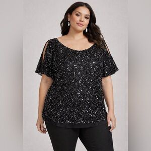 Aidan Mattox Black Sequin Top – Size XL